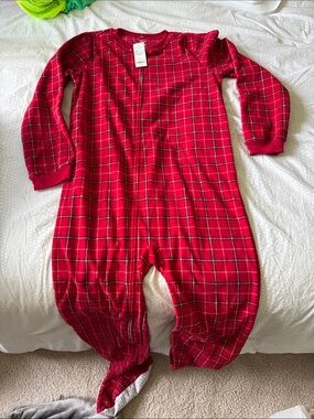 Carter's Red Plaid Zipper Footed One-Piece